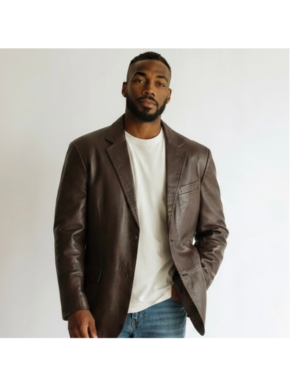 XL Mens Stafford chocolate Brown Genuine Versatile Rugged Leather Blazer Jacket